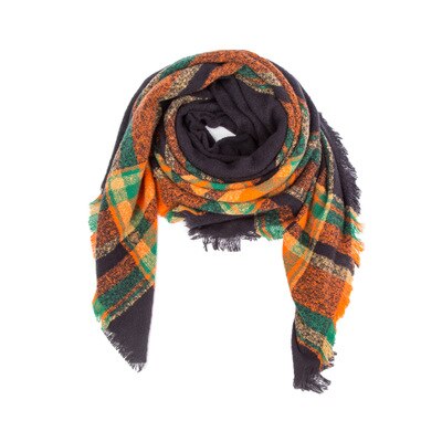 Women Plaid Scarf Winter Pashmina Shawls Cashmere Thick Wraps pashmina long tassel female foulard thick blanket: Green