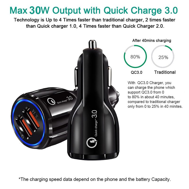 5v 3.1a qc3.0 dual usb autolaturi 2 porttia pikalataus 30w 12v-24v yleisvirtalähde iphone samsung xiaomi huawei