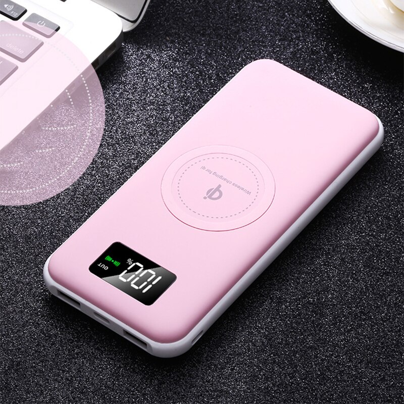 10000mAh QI Wireless Charger Power Bank For iPhone 11 pro Xiaomi Mi Poverbank External Battery Fast Wireless Charging Powerbank: Pink