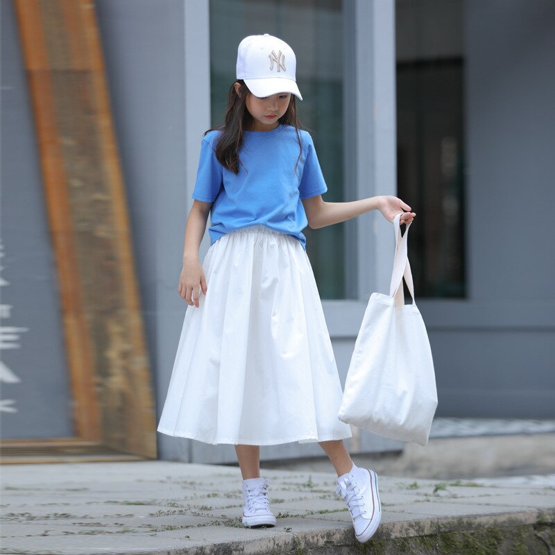Girls Skirts summer Cotton Teenage School Clothes White Umbrella Skirts for Big Girl Korean Student Clothes