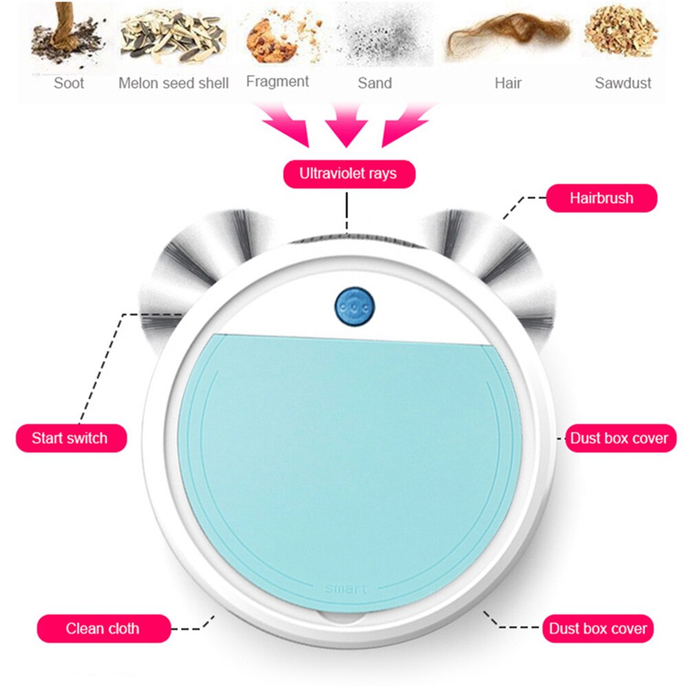 1Pc Rechargeable Home Automatic Smart Vacuum Cleaner Robot UV Disinfectioned Floor Dust Sweeper