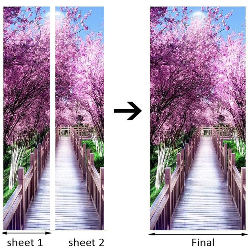 Cherry Blossom Avenue Scenery Door Sticker 3D Living Room Wedding House Wallpaper PVC Waterproof Home Decor Wall Decals Stickers