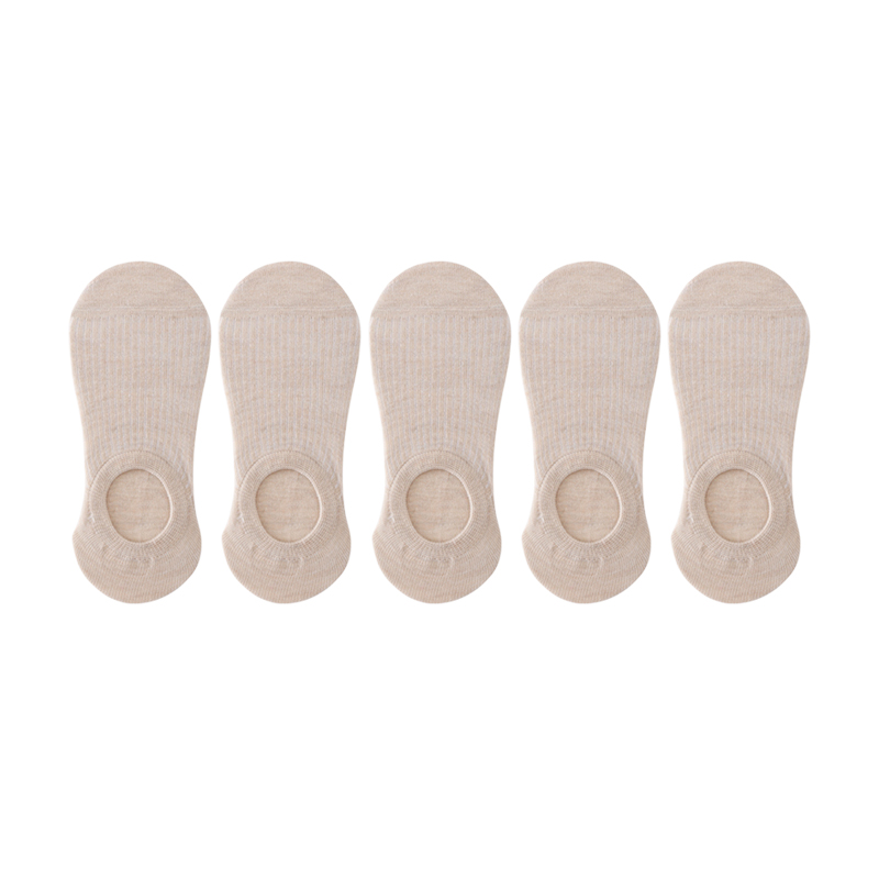 5 pares de zapatillas de calcetín para mujer, calcetines invisibles finos y transpirables de verano de colores sólidos, calcetines cortos invisibles de silicona antideslizantes: Castaño