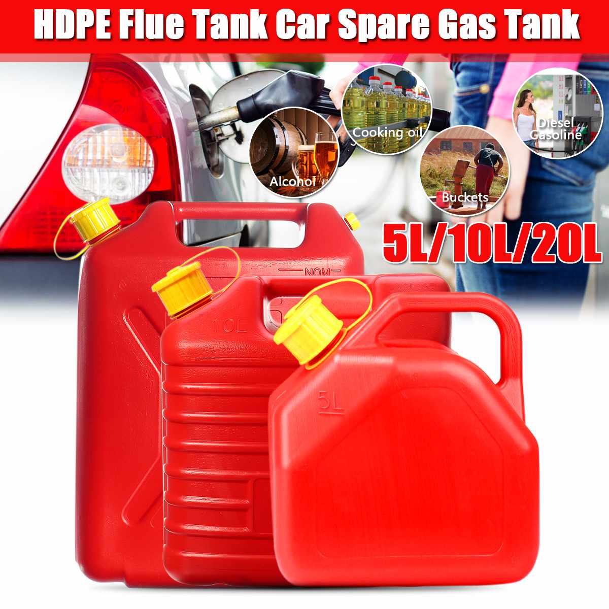 Fuel Tanks Plastic Petrol Cans 5L/10L/20L Car Jerry Can Mount Motorcycle Jerrycan Gas Cans Gasoline Oil Container fuel Canister