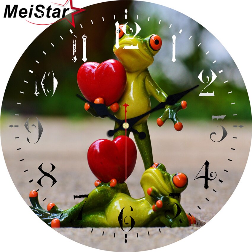 MEISTAR Frogs With Glasses Wooden Clocks Silent Living Study Garden Bath Room Home Decor Watches Large Art Wall Clocks