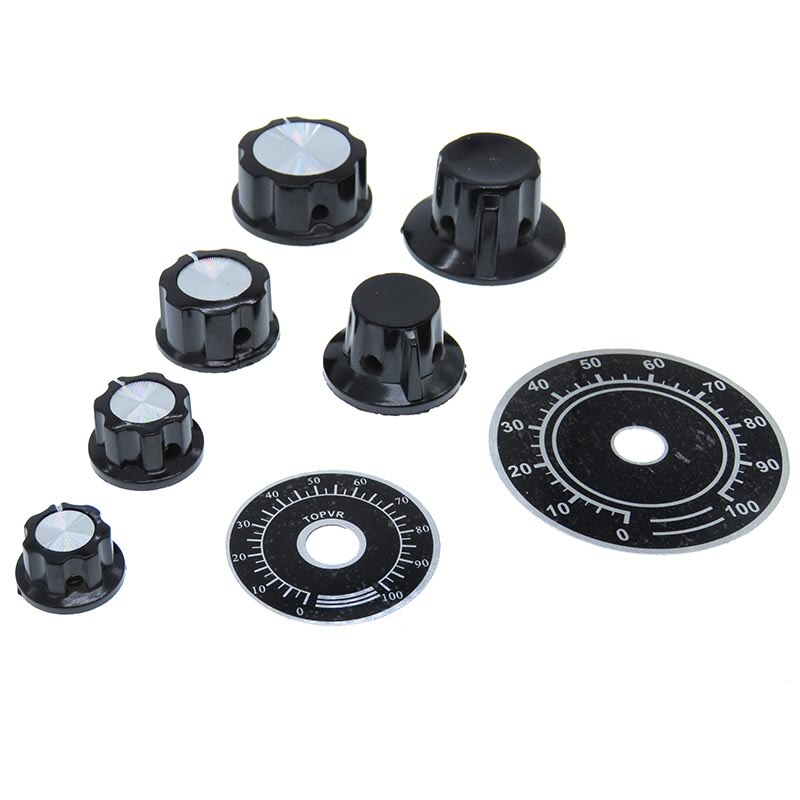 10 Sets Potentiometer Knob Kit MF-A03 Dial Knob + MF-A03 Bakelite Knob With Scale Plate Sheet Scale Digital Potentiometer Set