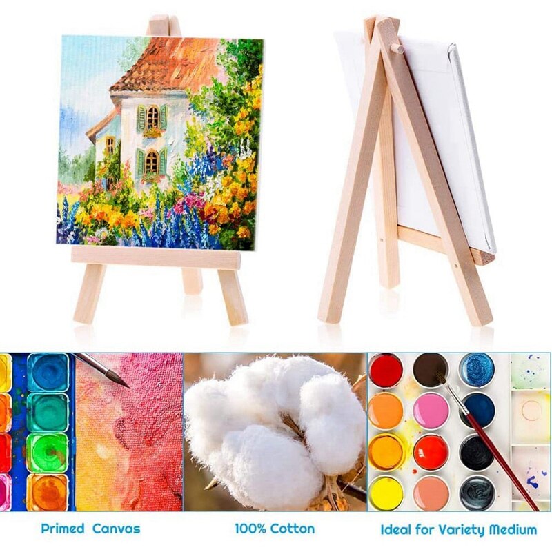 Children's Painting Canvas Easel, 18Pcs Mini Painting Canvas Painting Set Painting Craft Drawing for Children's Painting