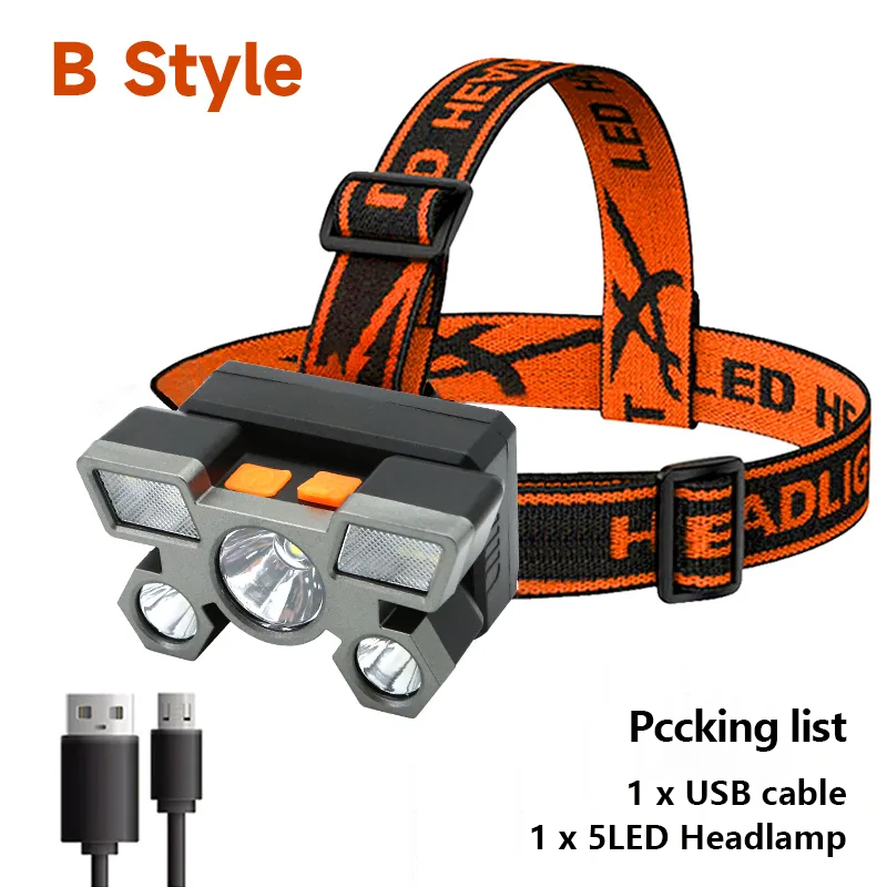5 LED taschenlampe wiederauf ladbar mit eingebautem 18650 batterie Stark licht Camping abenteuer angeln kopf licht scheinwerfer: Grün