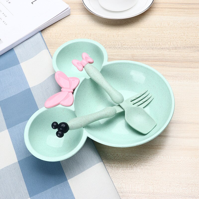 Tarwe Stro Baby Diner Kom Kinderen Cartoon Servies Set Kid Diner Plaat Baby Training Kom Lepel Vork Set: 02