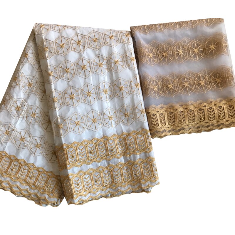 Afrikaanse Stof Borduren Bazin Riche Getzner Kralen Cavia Brokaat Stof Aso Oke Headtie Naaien Materialen Textiel 5 + 2 Yard /Lot