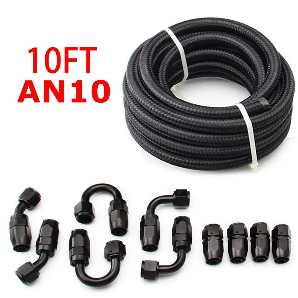 10ft An6/An8/An10 Olie Brandstof Fittingen Slang Einde 0 45 + 90 + 180 Graden Olie Adapter Kit Gevlochten Olie Brandstofslang Lijn 3M Zwart Met Klemmen: Rood