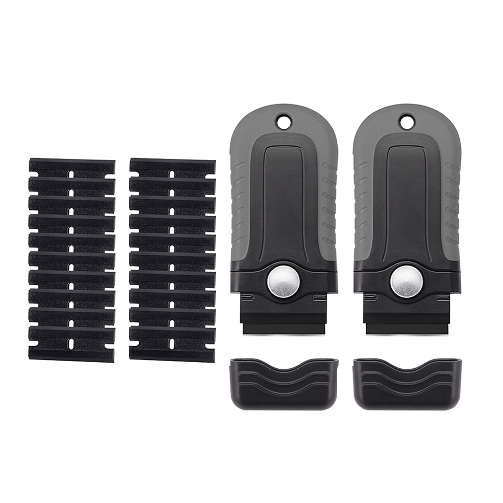 EHDIS 2 uds raspador de cuchillas de afeitar con caja de almacenamiento de cuchillas removedor de tinjes de ventana de envoltura de vinilo de carbono + 20 piezas cuchillas de Metal/plástico de 1,5 pulgadas: Blanco