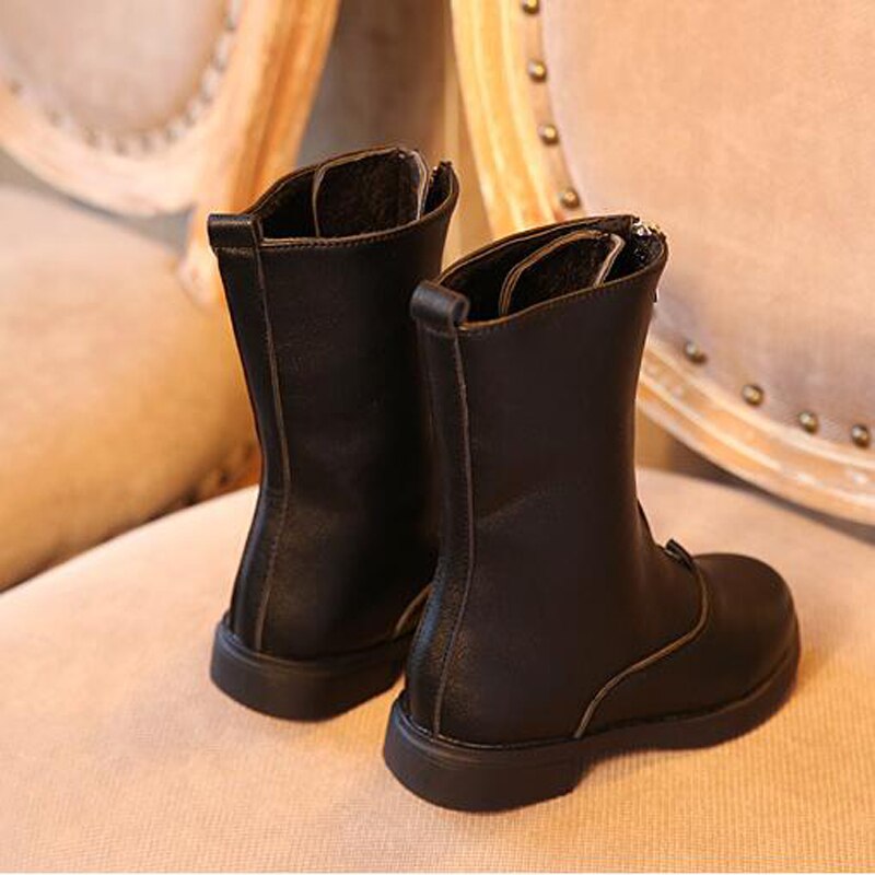 Winter Herfst Kinderen Meisjes Leren Laarzen Kinderen Martin Laarzen Zwart Rood Mode Boot Mid-Kalf Met Rits SH036