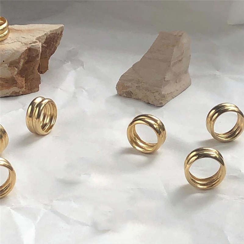 Anillos de GHIDBK de acero inoxidable, minimalistas, de doble capa, anchos y brillantes, anillos de llamativo para mujeres, anillos de estilo callejero