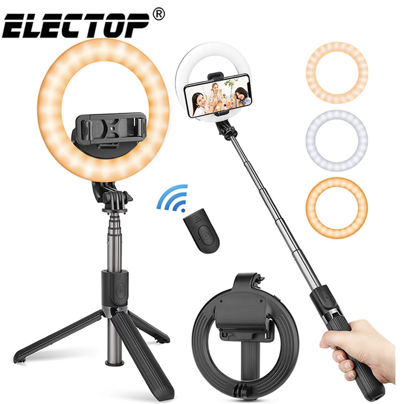 Electop 4 in 1 Selfie LED Ring Licht Drahtlose Bluetooth Selfie Stock Mini Stative Handheld Erweiterbar Selfie Stock Mit Fernbedienung