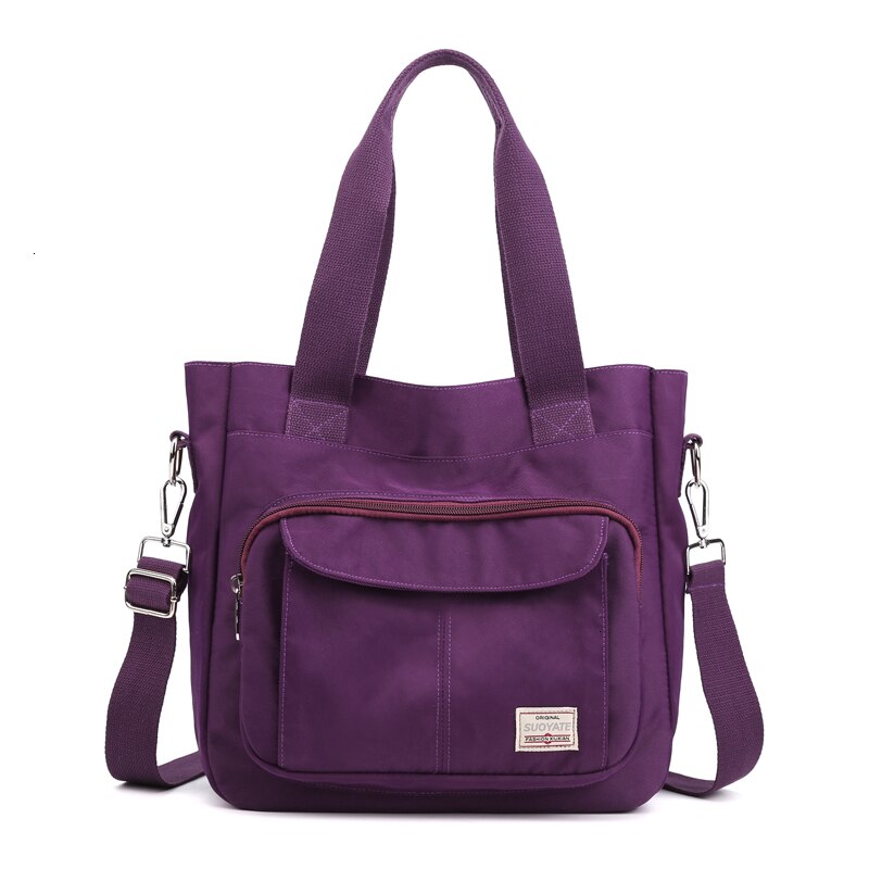 Mulher de moda saco de ombro de náilon multi-função casual tote à prova dwaterproof água macio carta saco do mensageiro sólido zíper bolsa feminina sac: purple