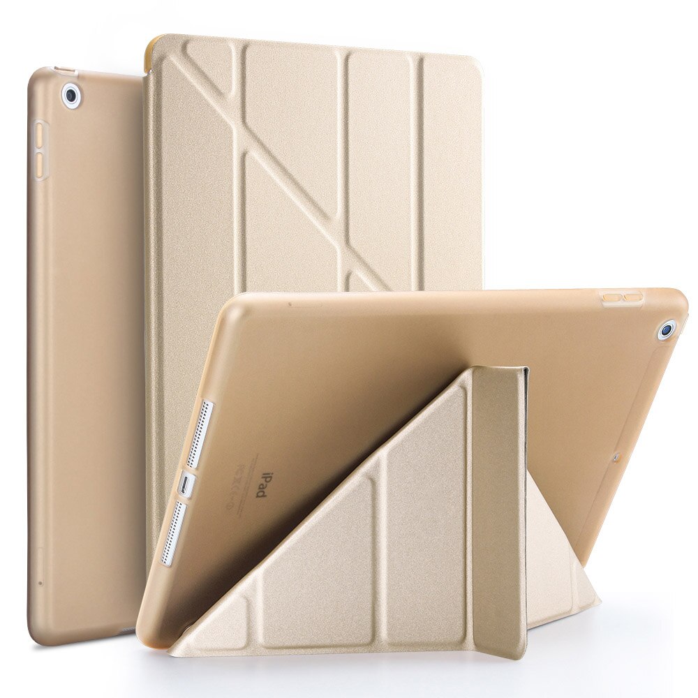 Etui na Tablet do ipada Air 2 9.7 "PU Leather Smart Sleep wake funda Trifold stojak solidna inteligentna obudowa do ipada Air 2 A1566 A1567: Gold