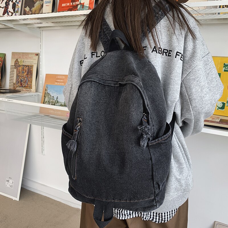 Damen-rucksack aus weichem canvas, gewaschen, schulrucksack aus denim, unisex-reiserucksack mit großem fassungsvermögen, damenrucksack