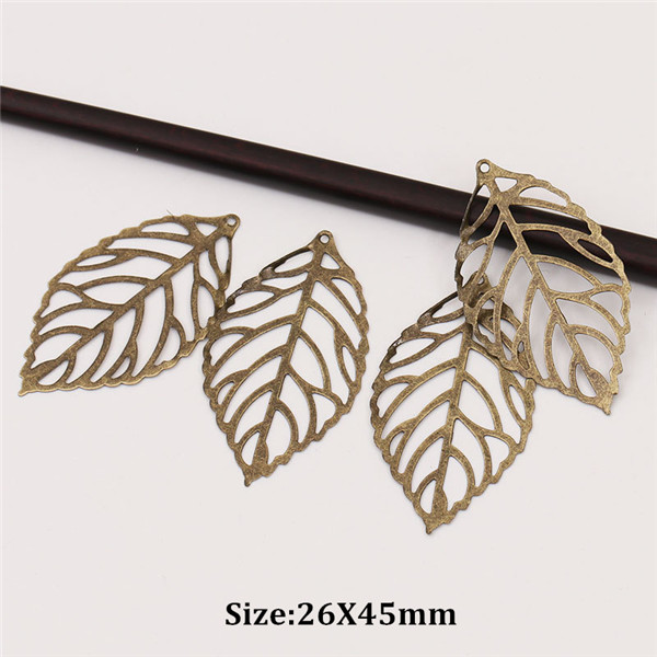 50pcs Craft Hollow Leaves Pendant Jewelry Accessories Gold Charm Filigree Jewelry Making Plated Vintage for Hair Comb: 26x45mm Bronze