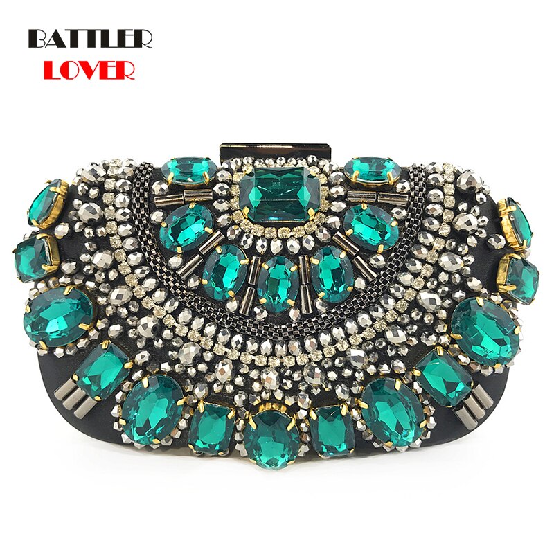 Famous Brand Women Handbags Black Crystal Evening Purse for Female Metal Clutches Beaded Bridal Wedding Box Flaps Bolsos Mujer
