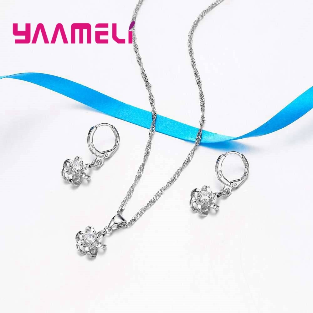 Mode Vrouwen 925 Sterling Zilveren Sieraden Hangers Zirconia Kettingen Oorbellen Bruiloft Engagement Set Accessoires