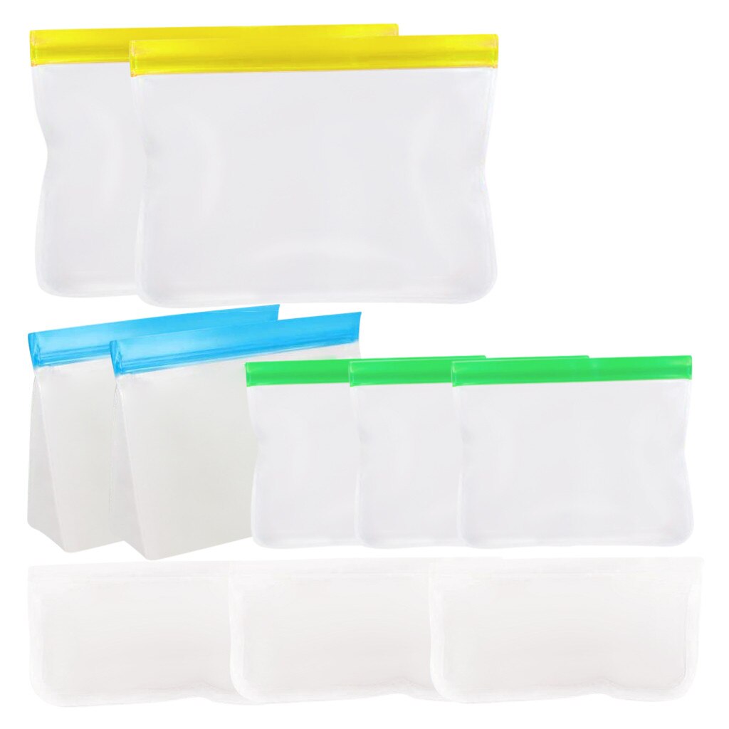 10pcs Thicken PEVA Food Storage Reusable Silicone Fresh Bags Moistureproof Refrigerator Sealed Bag Ziplock Kitchen Organizer