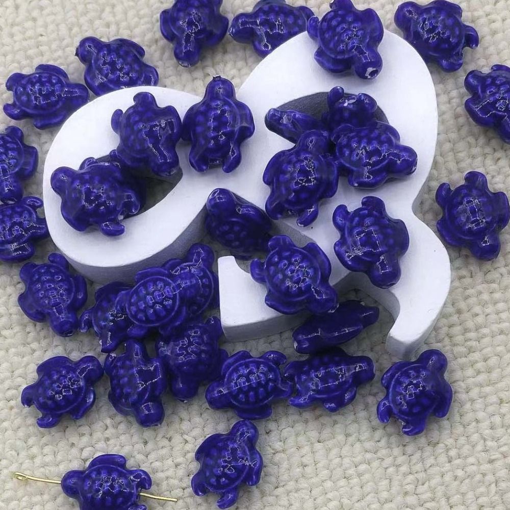 Cuentas de tortuga marina hechas a mano, 10 piezas, espaciador de cerámica de , cuentas sueltas, Kit DE FABRICACIÓN de pulseras 3D: Plata