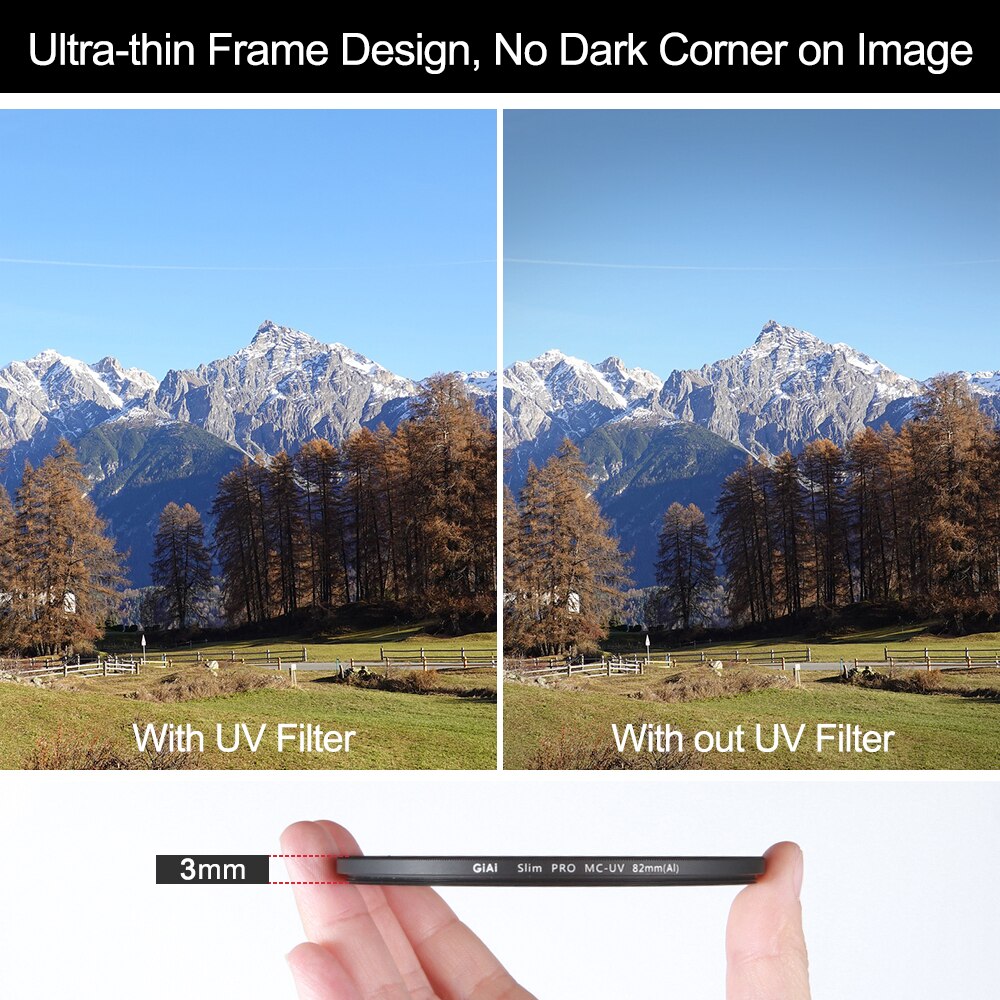 GiAi-filtro UV ultradelgado, Protector de lente de cámara con revestimiento de 18 capas, 77mm, 72mm, 67mm, 62mm, 58mm, 55mm, 52mm, para Nikon, Canon y Sony