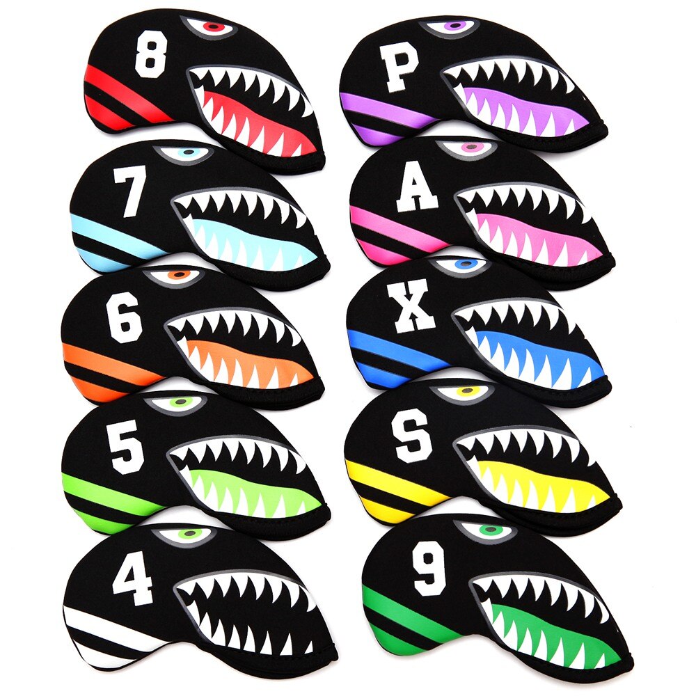 Waterdichte Neopreen Golf Club Iron Cover Golf Iron Kopafdekkingen Golf Club Iron Headovers Wiggen Covers 10 Stks/set: shark Iron cover