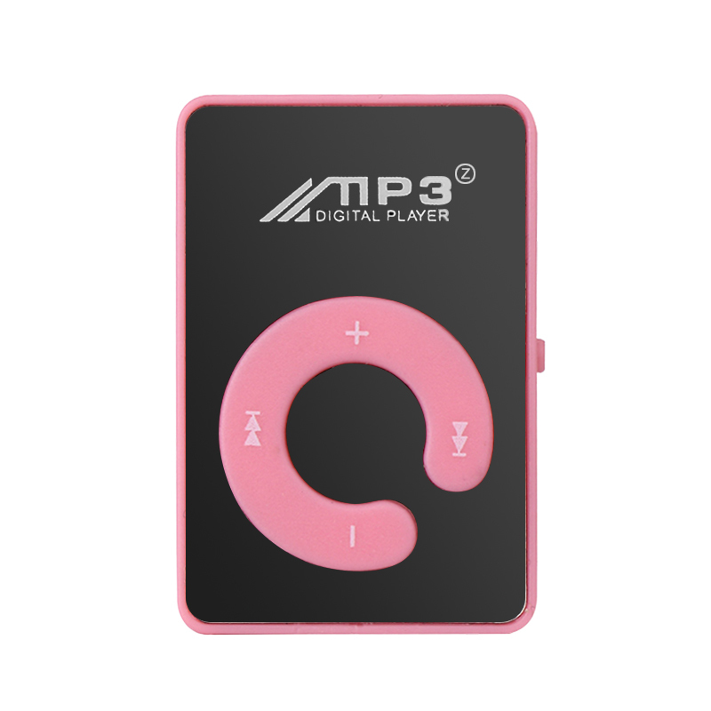 Mirror C Key No Screen Card Mini Portable MP3 Player HiFi Music Supporting TF Card with USB Cable and Earphone Bluetooth: Pink