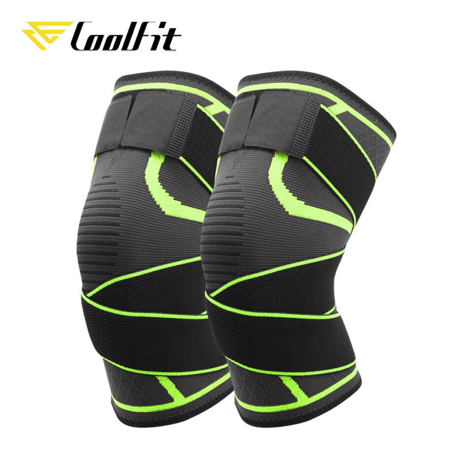 CoolFit 1 Pair Knee Brace Compression Sleeve with Strap for Best Support & Pain Relief for Meniscus Tear, Arthritis, Basketball: Green / XXL