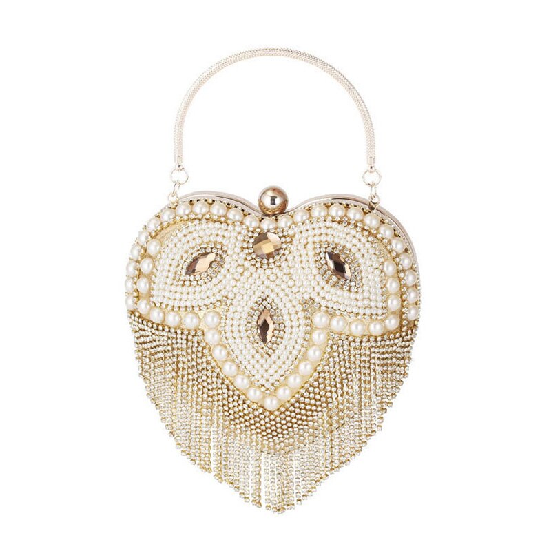 Pochette de soirée en strass pour femmes, motif cœur, argent, diamant, pochette de Banquet, bourse de mariage, portefeuilles de bal: gold C