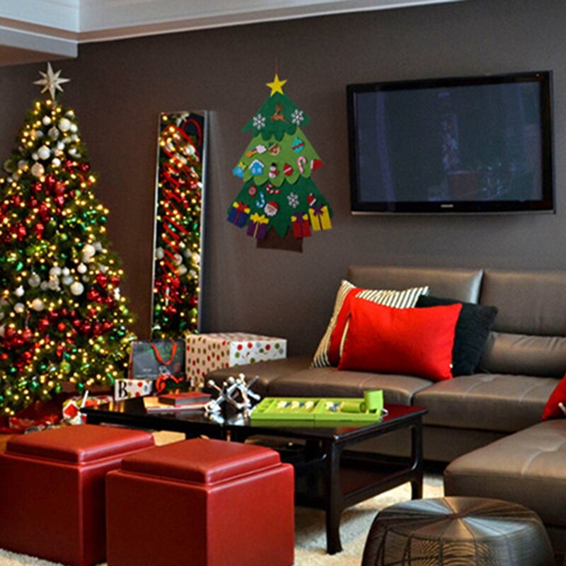 Felt Christmas Tree for Kids Diy Christmas Tree with Toddlers Ornaments for Children Xmas Hanging Home Door Wall