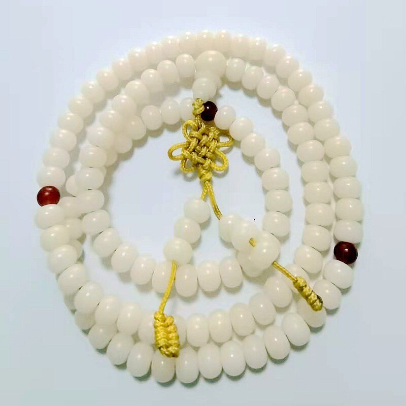 Tibetan Buddhism 108 White Bodhi Root Flat beads Prayer Beads Mala Necklace