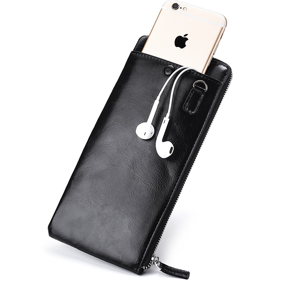 Luxury Phone Wallet for Men and Women with Coin Purse Long Leather Zipper Clutch Wristlet Purse Wallet with Wrist Strap: Black