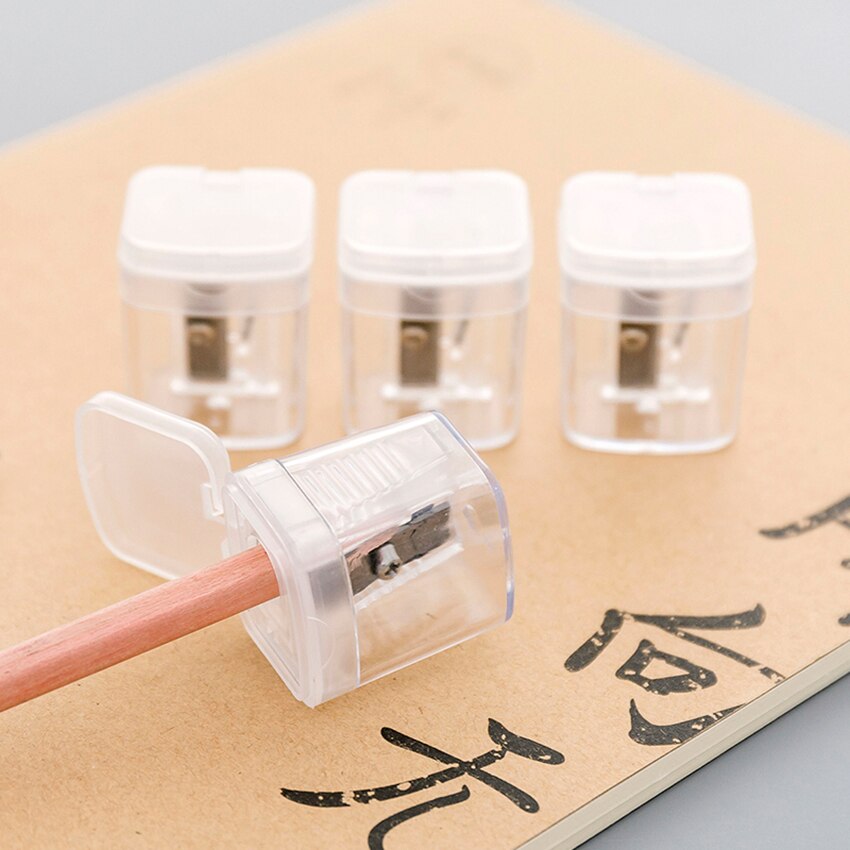 Transparent Compact Pencil Sharpener, Sharp Steel Blade, Plastic Manual Singe Hole Pencil / Color Pencil Sharpener with Cover