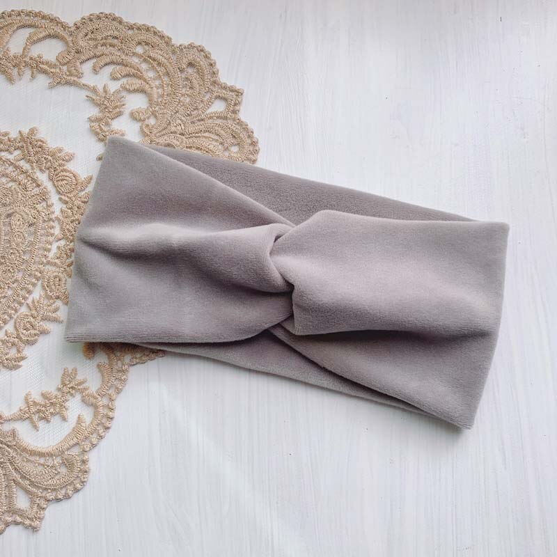Diademas para mujer, vinchas elásticas de terciopelo con nudo cruzado abrigadas para invierno, turbante suave de Color liso, accesorios para el cabello a la para niñas, diademas: Light Grey
