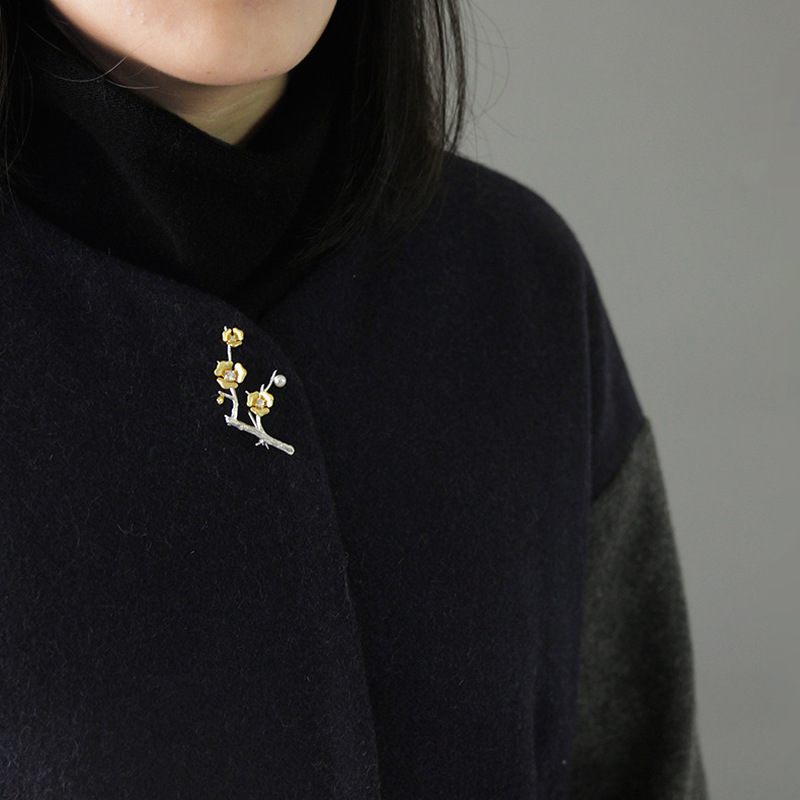 925 brosche aus sterlingsilber mit naturperlenblume an einem zweig, anstecknadel für damenbekleidung, schmuck