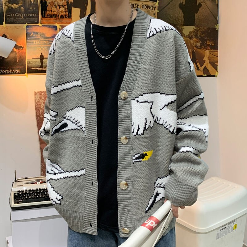 Strik til mænd cashmere cardigan sweater 4 farver frakker strikket tøj print afslappet i varme uld sweatere m -2xl