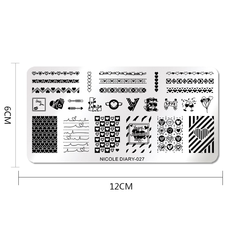 Nicole Dagboek Valentijnsdag Nail Stempelen Plaat Rechthoek Ronde Nail Art Stamp Image Template Diy Nail Plate Print Stencil