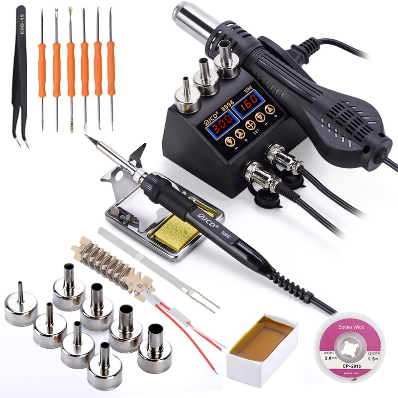 2 IN 1 Soldering station Digital Display 750W air SMD BGA Welding Rework station Adjustable temperature solder repair tools: Blue / 220V EU PLUG