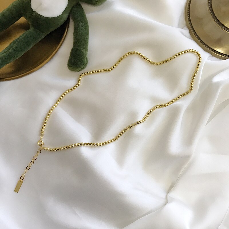 Silvology sterling 925 prata redonda grânulo gargantilha colar cor de ouro personalidade elegante colar para mulheres jóias de escritório charme: Necklace