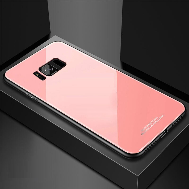 SemgCeKen luxury original hard glass mirror case for samsung galaxy s8 plus s8plus s 8 silicone tpu back coque phone cover etui: For S8plus / pink