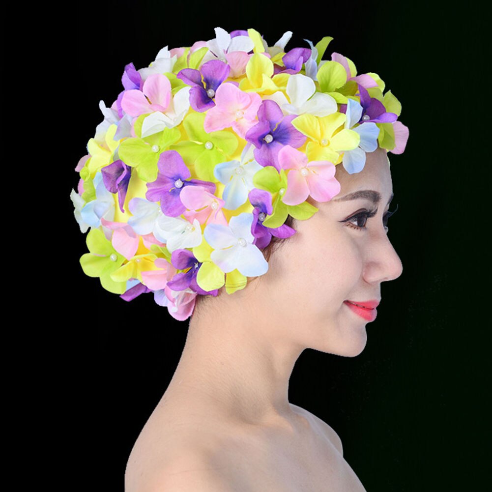 Kvinner badehette unik blomsterdykking strand myk beskyttelse vannsport fri størrelse langt hår solid elastisk håndlaget pustende: Flerfarget