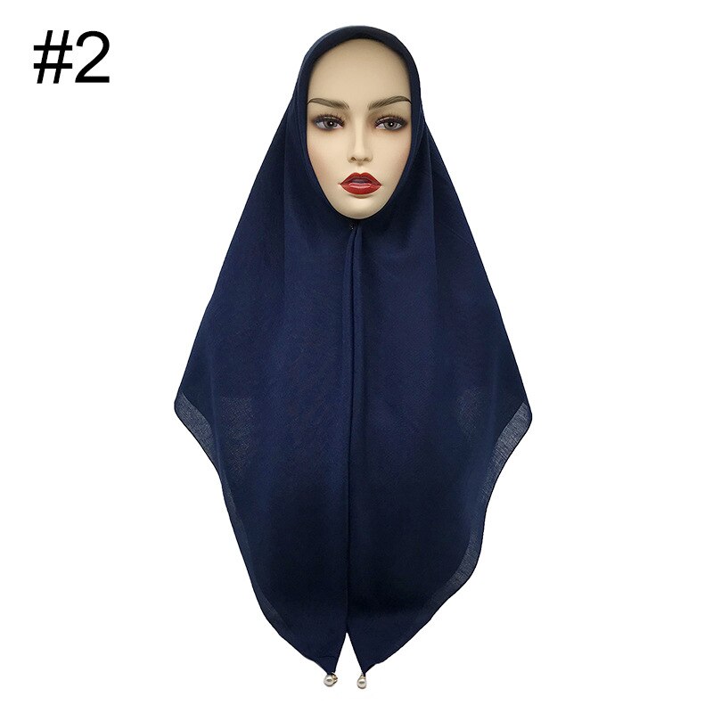 Vierkante hoofddoeken hangen grote parels dames moslim hijab viscose katoen maleisië hoofddoek tulband wrap 110 x 110cm: 2 marineblauw