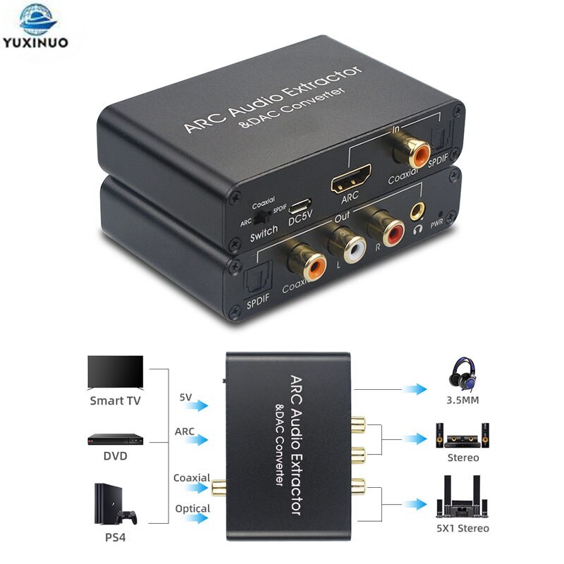 ARC Audio Adapter HDMI-compatible Audio Extractor Digital to Analog Converter DAC SPDIF Coaxial RCA 3.5mm Jack Output AY80-PRO: Default Title