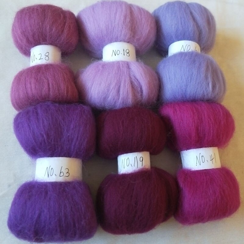 Wfpfbec lila 6 färger ull fiber roving sömnad för nålfiltning docka handarbete råull hantverk 10g: 50g 300g