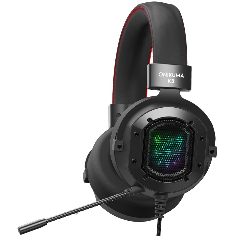 ONIKUMA-K3 gamingowy zestaw słuchawkowy 3.5mm słuchawki przewodowe z głowicą i RGB lampa kolorowa 360 ° Pick up Vioce Micphone na PC Laptop