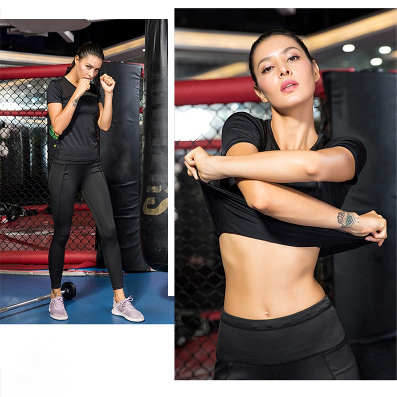 Frauen Lauf T-Hemden, schnell trocken Kompression Sport T-Hemden, Fitness Fitnessstudio Lauf Hemden Abschläge, Sport Tragen für Frau Fitnessstudio