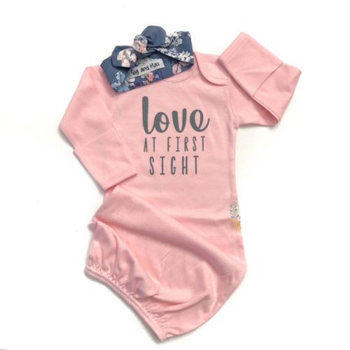Baby baby piger kjoler elsker ved første øjekast udskrive nattøj kjoler mitten manchetter sovende kjoler med pandebånd